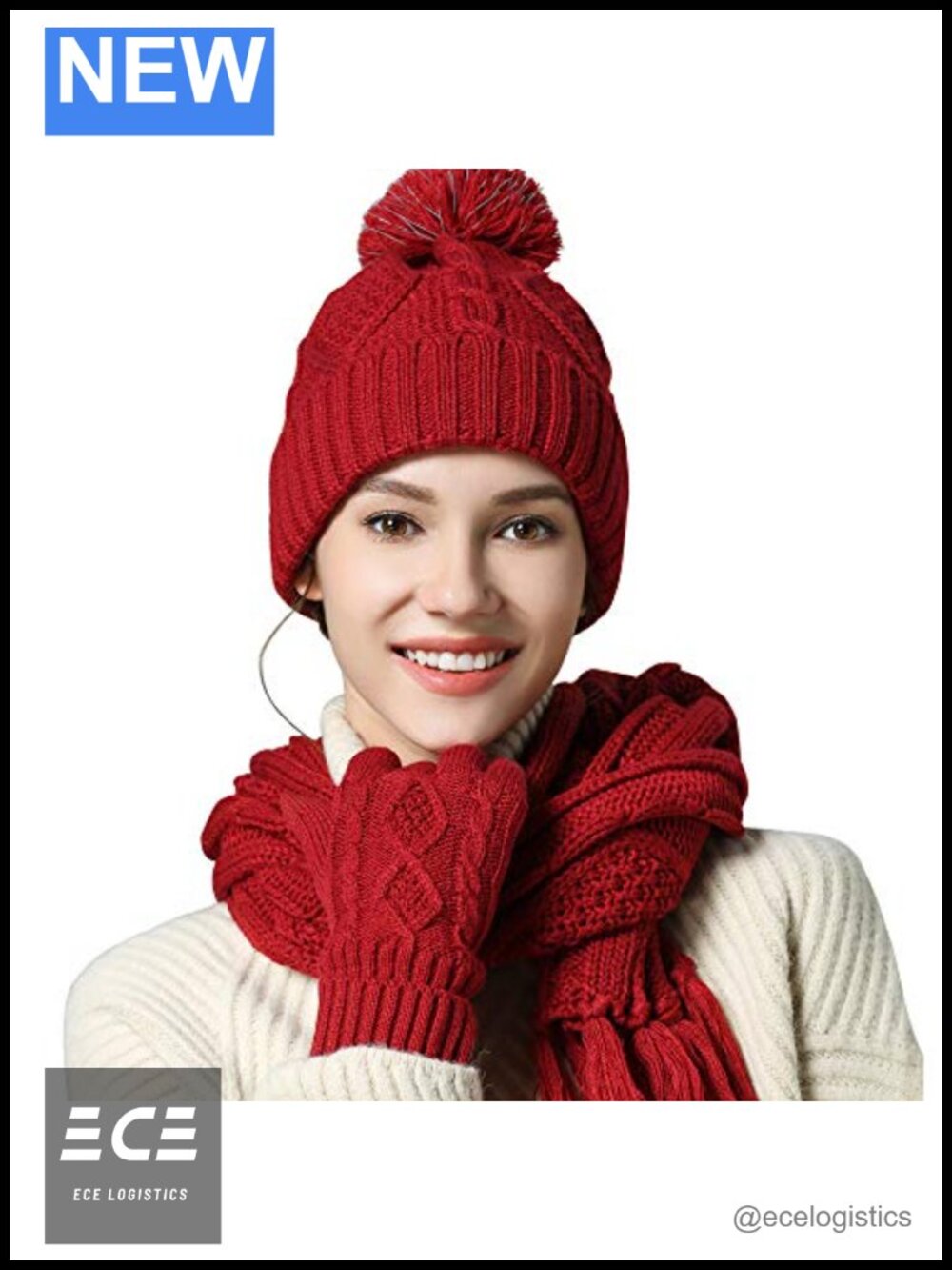 Womens Acrylic Knit Beanie Scarf Touchscreen Gloves 3pc Winter Set